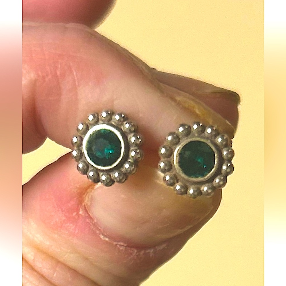 Brighton green CZ  silver plated earrings